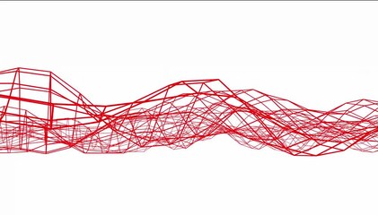 Poster - Looping animation of a red mesh structure moving in smooth waves on a white background.