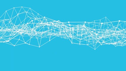 Poster - Looping animation of a blue mesh structure forming waves on a light blue backdrop.
