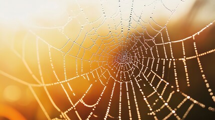 Wall Mural - close-up of spider web with water droplets