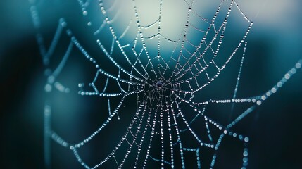 Wall Mural - close-up of spider web with water droplets