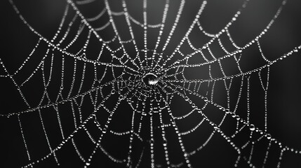 A spider web with water droplets on it 