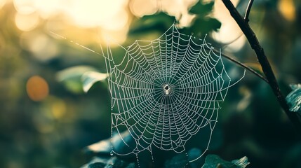Wall Mural - intricate and delicate spider web pattern in a natural outdoor setting