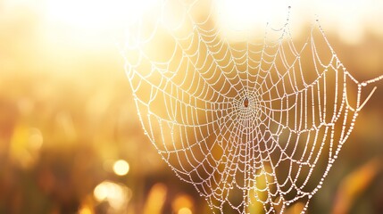 Wall Mural - spider web in the morning dew, cold dew condensing on a spider web