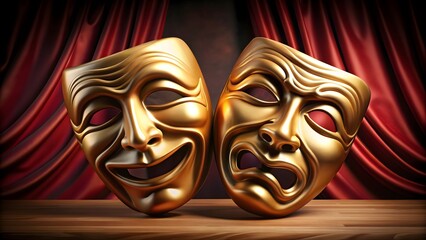 Two theater masks representing comedy and tragedy , drama, theater, masks, performance, acting, emotions