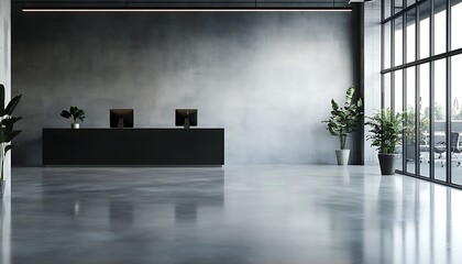 Poster - Modern Industrial Office with Polished Concrete Flooring and Minimalist Furniture