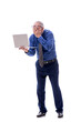 © Elnur - Old businessman holding laptop isolated on white
