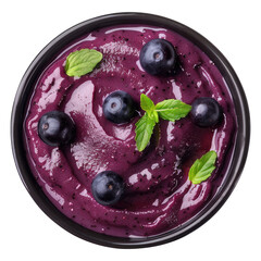 Wall Mural - Top view bowl of brazilian frozen acai berry isolated on transparent white background, clipping path