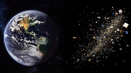 Poster - Accumulation of Space Debris Surrounding the Earth Over Time Visualized in 3D Graphic
