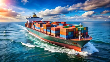 Cargo ship transporting goods across the ocean, cargo ship, transportation, logistics, maritime