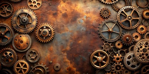 Vintage rusty machinery gears steampunk background, rusty, vintage, machinery, gears, steampunk, industrial, retro