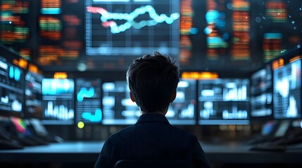 Poster - Businessman Monitoring Market Trends and Data Analytics Dashboard