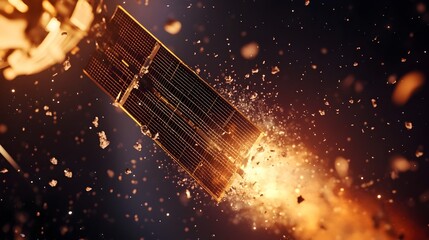 Poster - Close up of Drifting Space Debris Threatening Satellite Solar Panel