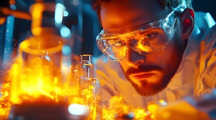 Poster - Scientist Observing Chemical Reaction Under Heat in Laboratory
