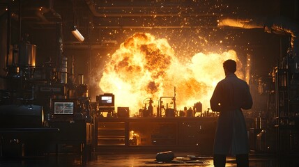 Poster - Scientist Observing Chemical Reaction Under Heated Conditions in Laboratory