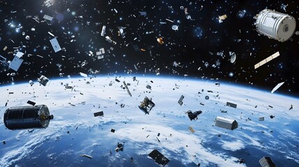 Poster - Cluttered Earth Orbit Filled with Abandoned Space Debris and Junk