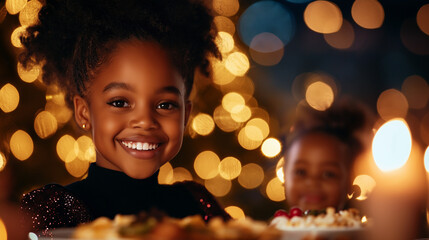 A happy family having dinner at Christmas time. Candid natural view.