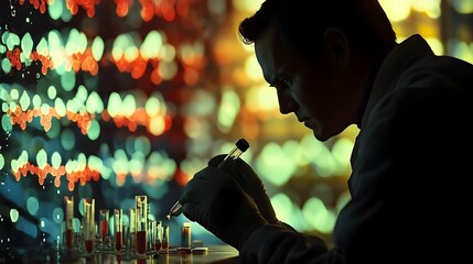 Poster - Scientist Examining Chemical Compound Interactions in Research Laboratory