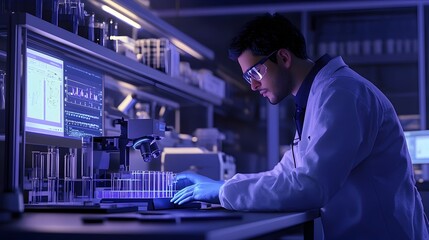 Poster - Researcher Adjusting pH to Analyze Precursor Behavior in Scientific Experiment