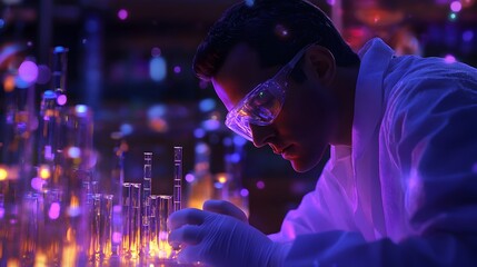 Poster - 3D Rendered Researcher Measures Precursor s Reaction Rate in Chemistry Lab