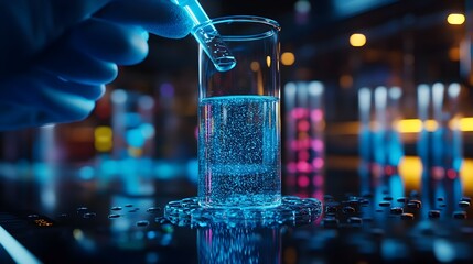 Poster - Researcher Examining Precursor Solubility in Water Using 3D Rendered Laboratory Equipment