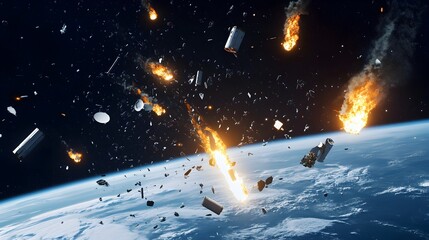 Poster - Dramatic Space Debris Fiery Re entry to Earth s Atmosphere