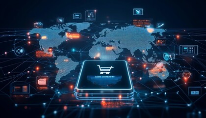 Aufkleber - Futuristic Mobile Commerce Interface with Global Transactions and Real-Time Tracking