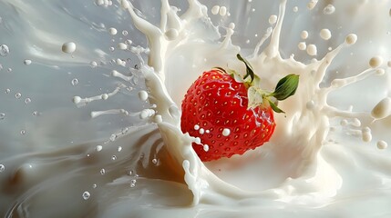 Poster - Dynamic Splash of Milk and Strawberry Collision Creates Vibrant Explosion