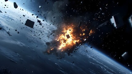 Poster - Fragments of Space Debris Burning Up During Fiery Re Entry to Earth s Atmosphere