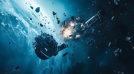 Poster - Futuristic Spacecraft Uses Robotic Arm to Capture Orbiting Space Debris
