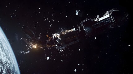 Aufkleber - Futuristic Spacecraft Utilizing Robotic Arm to Capture Space Debris