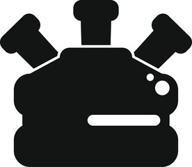 Poster - Black silhouette of a chemical experiment with a flask, tubes, and burner