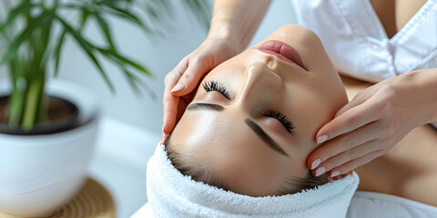  Relaxing facial massage in a spa for skin rejuvenation and beauty care Spa facial treatment with a focus on relaxation and skincare wellness Beauty therapy session with a facial massage in a peaceful