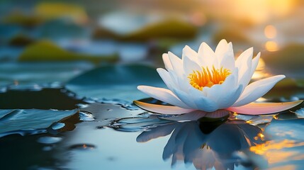 Leinwandbilder - Serene Water Lily Sunrise with Soft Reflections on Tranquil Pond Surface