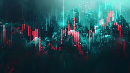 Poster - a stock market graph with candlesticks, going down in an upward pattern.