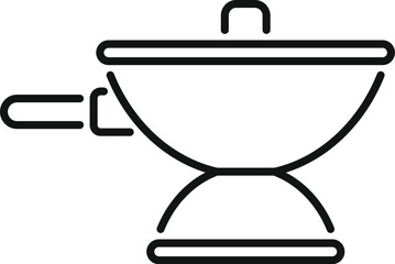 Poster - Wok pan with lid standing on stove cooking food line icon, suitable for web and print