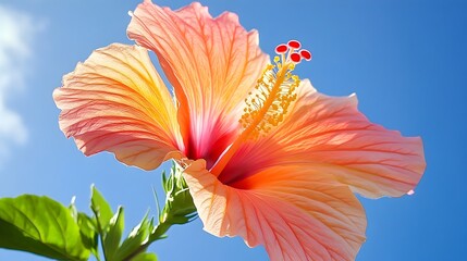 Poster - Stunning Hibiscus Bloom with Vibrant Colors Basking in Warm Sunlight