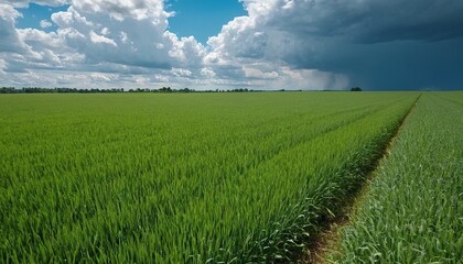 Wall Mural - Digital composition of green meadow and blue sky
18