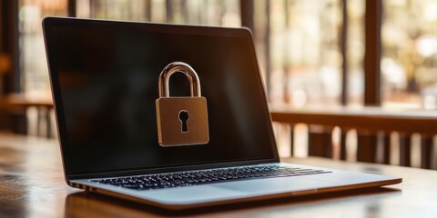 Wall Mural - A businessman shows a lock icon to protect data and secure internet access. The concept of cybersecurity and network defense.