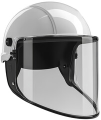 A protective helmet with a clear visor, designed for safety in industrial and construction environments. cut out, PNG, isolated on transparent background.