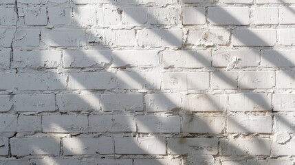 Canvas Print - A sunlit white brick wall with shadows creating an interesting play of light and texture.