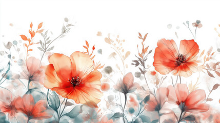 handdrawn painting of cute and beautiful flowers, white background