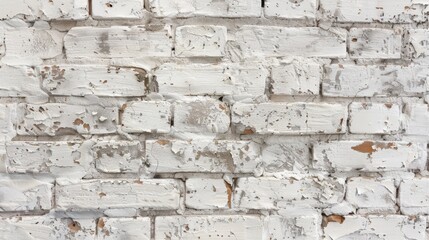 Sticker - A weathered white brick wall with exposed bricks showing through, creating a rugged look.