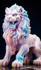 Canvas Print - marble stone lion statue against pastel 