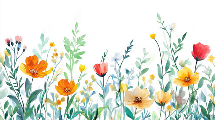 handdrawn painting of cute and beautiful flowers, white background