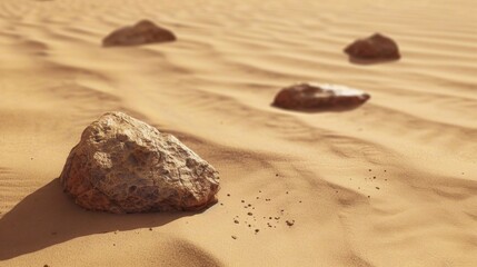 Wall Mural - The smooth surface of a sandy desert, with a few small stones adding contrast to the background.