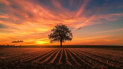 Wall Mural - Solitary Tree at Sunset