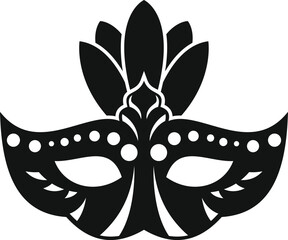 Sticker - Black and white illustration of a carnival mask with feathers, representing celebration and mystery