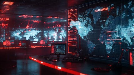 Leinwandbilder - High-Tech Cyber Security Command Center with Real-Time Threat Detection