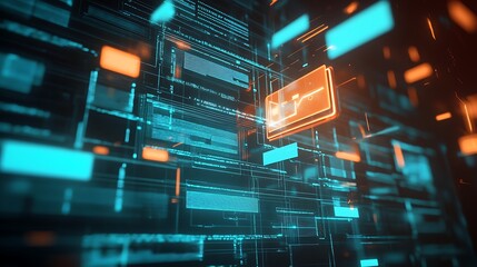 Leinwandbilder - Digital Interface Showing Secure Data Encryption Process in a Dark Environment