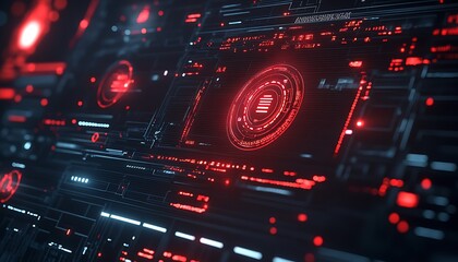 Leinwandbilder - Close-Up of Digital System Detecting Cyber Threats with Red Warning Symbols
